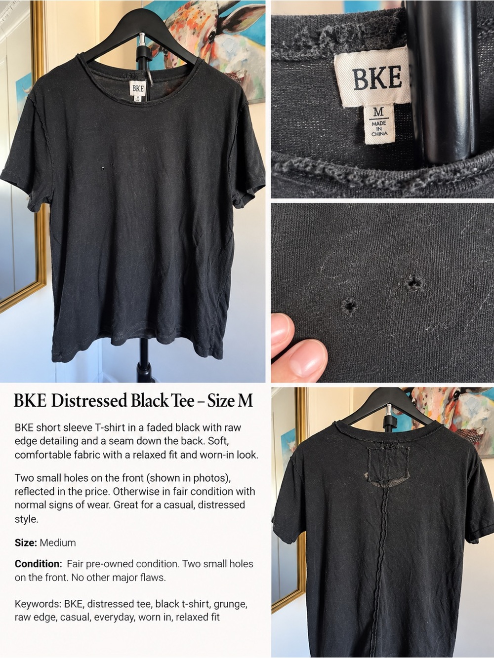 BKE Faded Black Short-Sleeve Distressed Tee